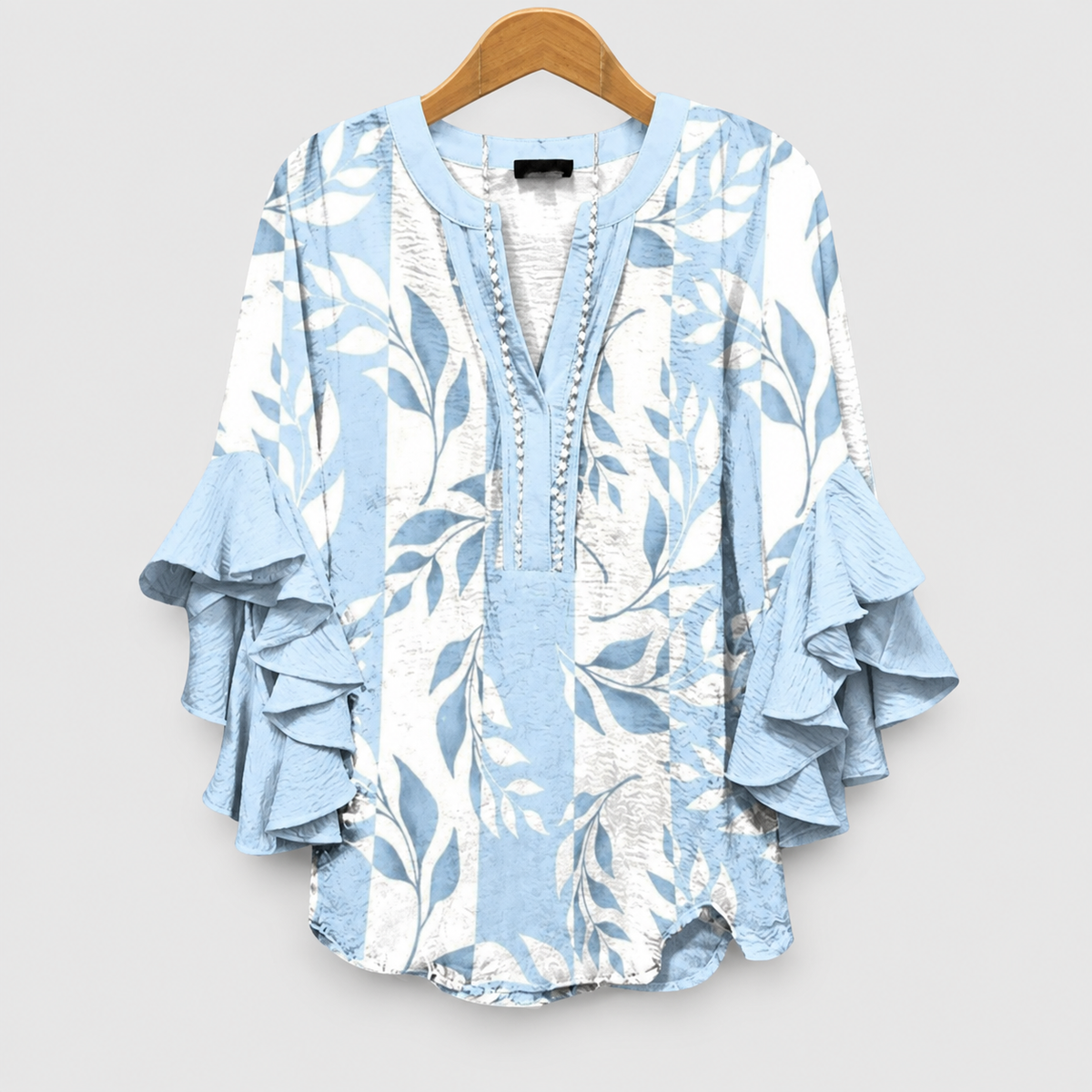Coralie | Women’s Ruffle-Sleeve Statement Blouse — Light Blue