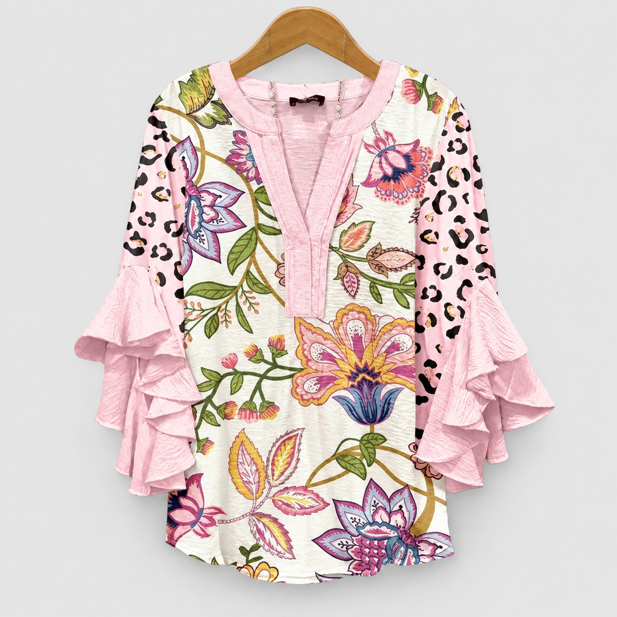 Coralie | Women’s Ruffle-Sleeve Statement Blouse — Pink