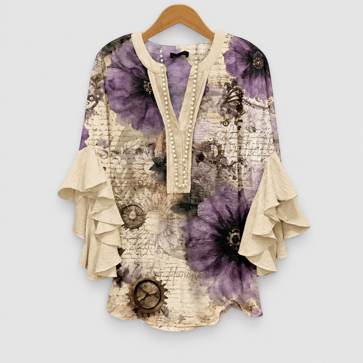 Coralie | Women’s Ruffle-Sleeve Statement Blouse — Beige
