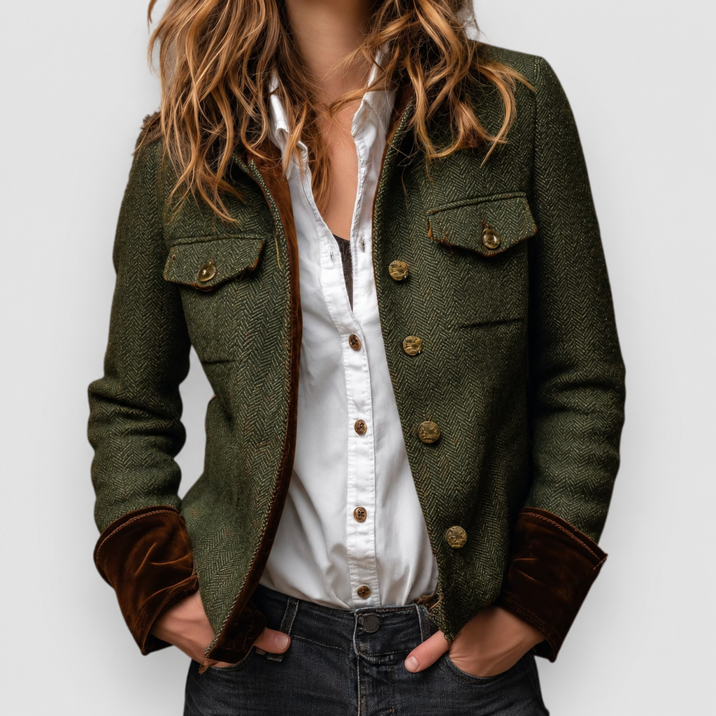 Cordelia | Women’s Tweed Jacket with Velvet Details — product detail 1