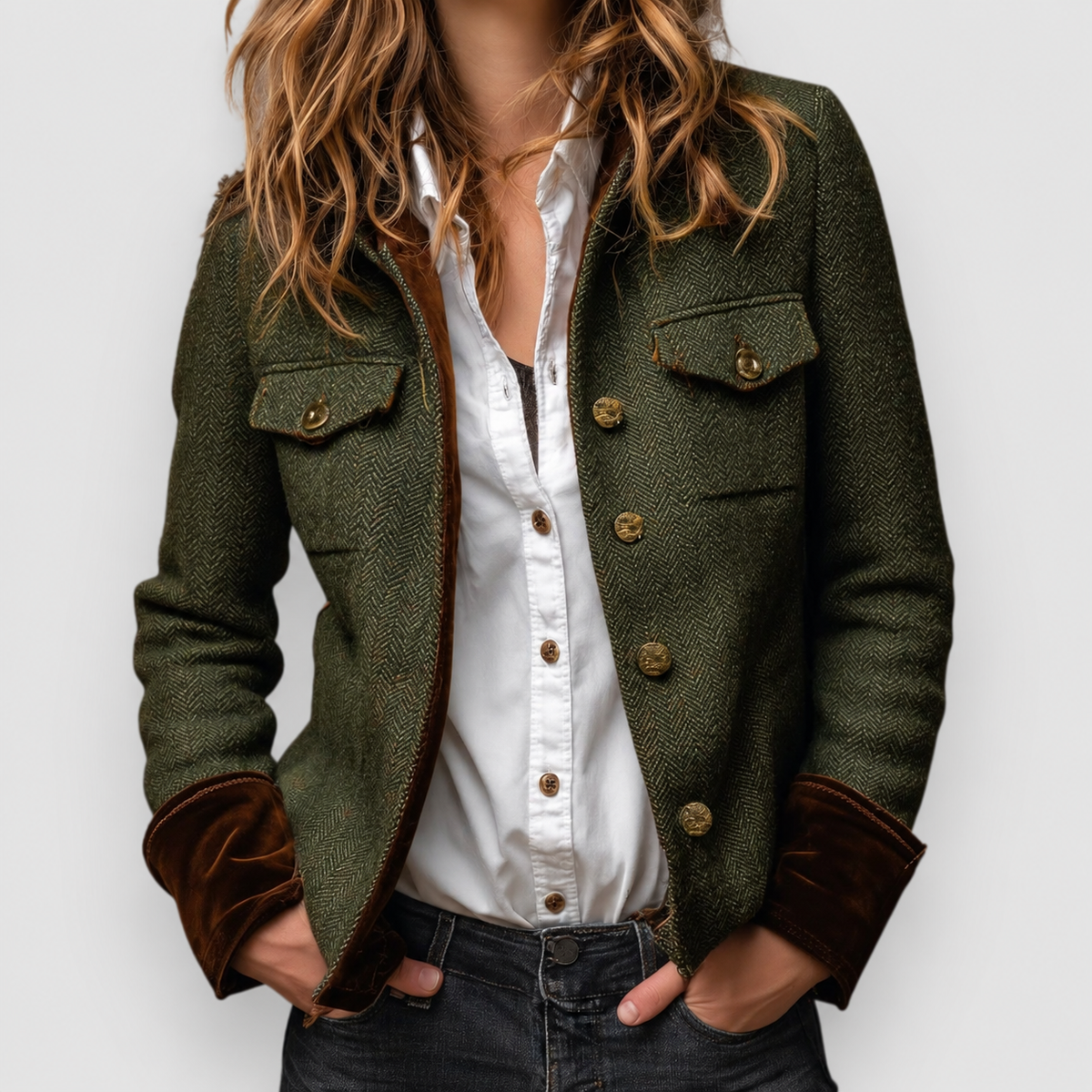 Cordelia | Women’s Tweed Jacket with Velvet Details — product detail 1