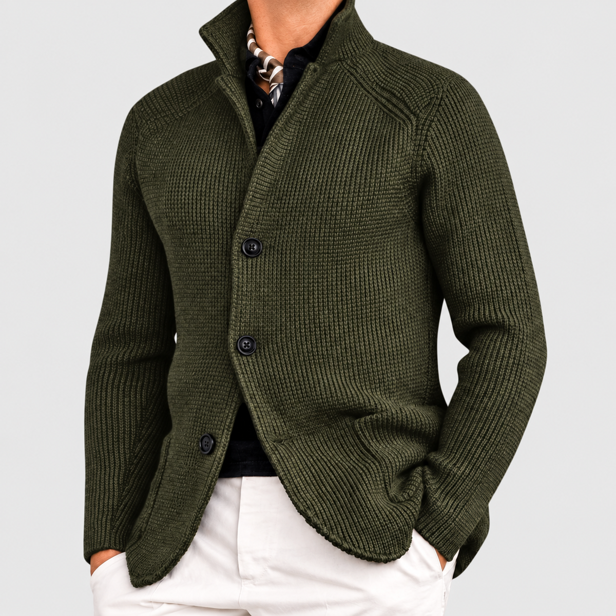Corvin | Men’s Relaxed Button-Front Winter Coat — Olive Green