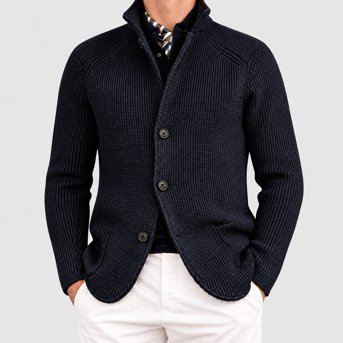 Corvin | Men’s Relaxed Button-Front Winter Coat — Navy Blue