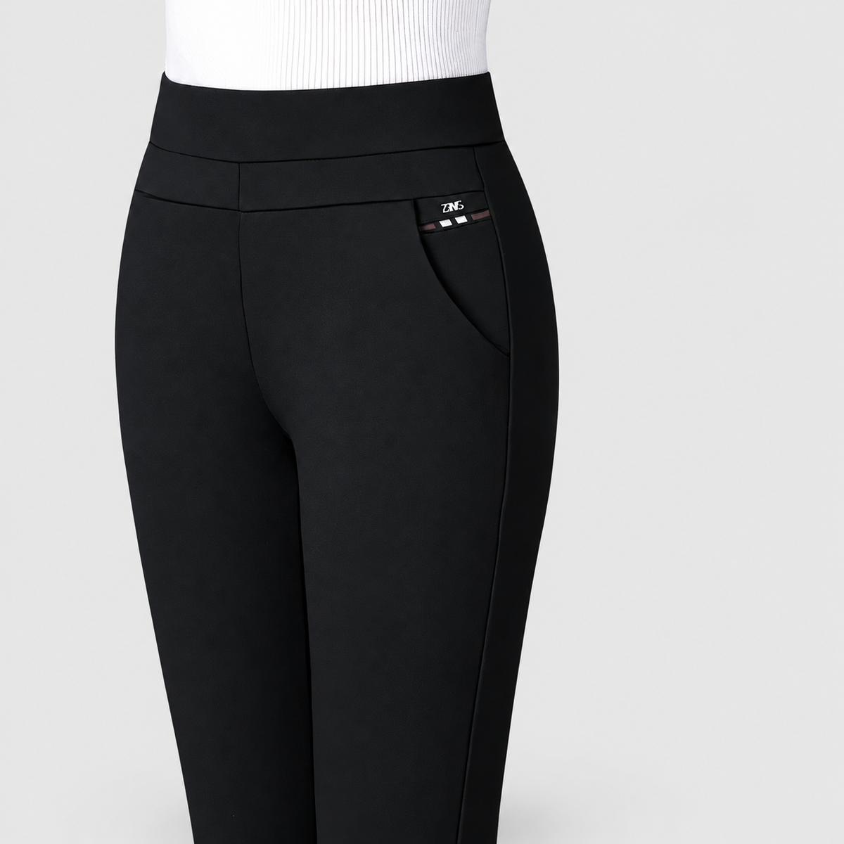 Cressida-May | Women’s High-Waist Striped Dress Pants — Black