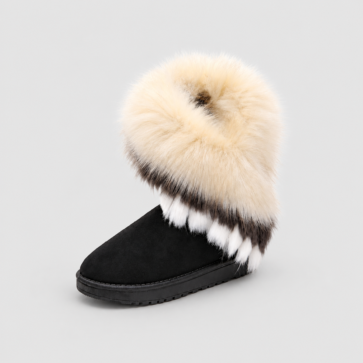 Dahlia | Women’s Fluffy Faux-Fur Winter Ankle Boots — Black and White