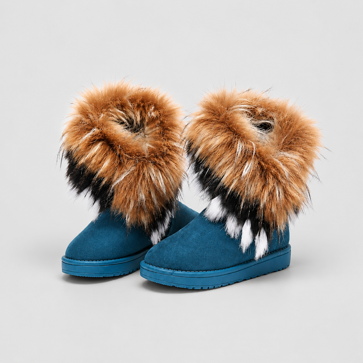 Dahlia | Women’s Fluffy Faux-Fur Winter Ankle Boots — Blue