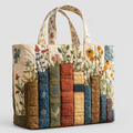 Damaris | Women’s Books-and-Flowers Quilted Tote Bag — product detail 1