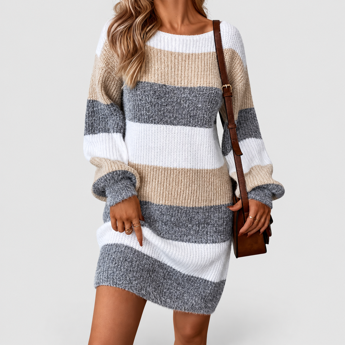 Davina | Women’s Striped Relaxed-Fit Knit Sweater Dress — product detail 1