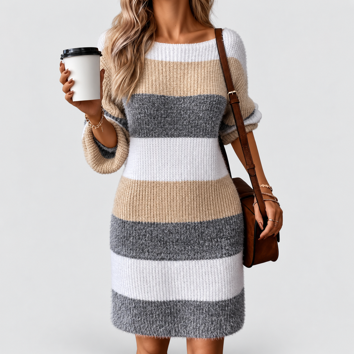Davina | Women’s Striped Relaxed-Fit Knit Sweater Dress — product detail 3