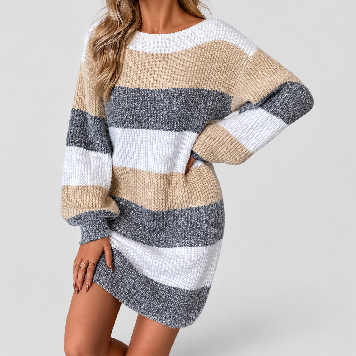 Davina | Women’s Striped Relaxed-Fit Knit Sweater Dress — product detail 4