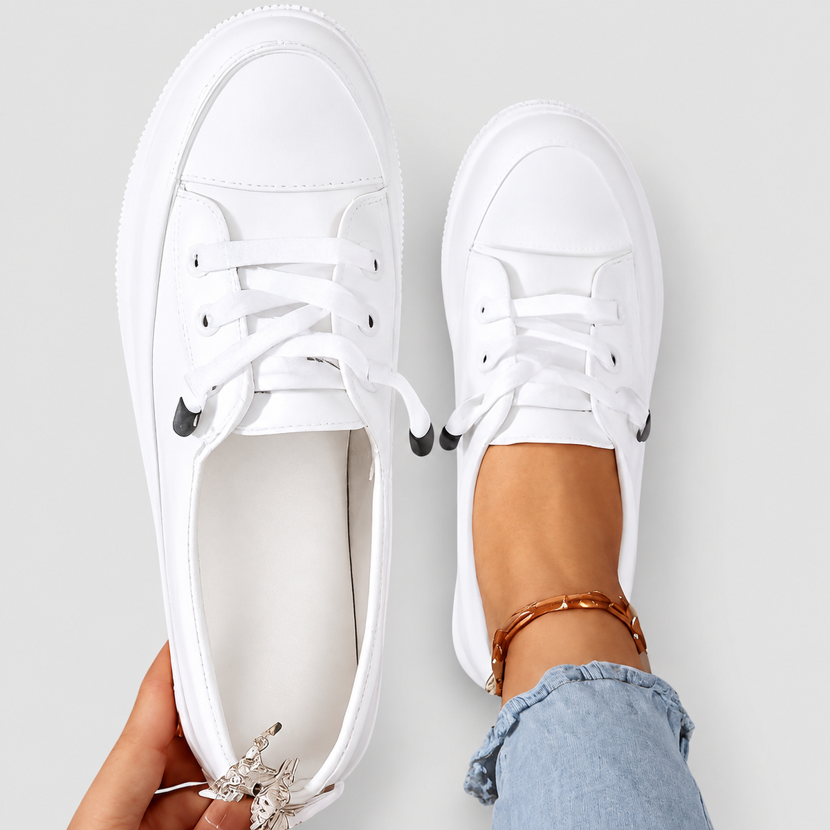 Delia | Women’s Lace-Up Low-Top Sneakers — White