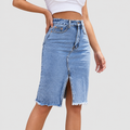 Delphina-Anne | Women’s Front-Slit Denim Midi Skirt — product detail 1