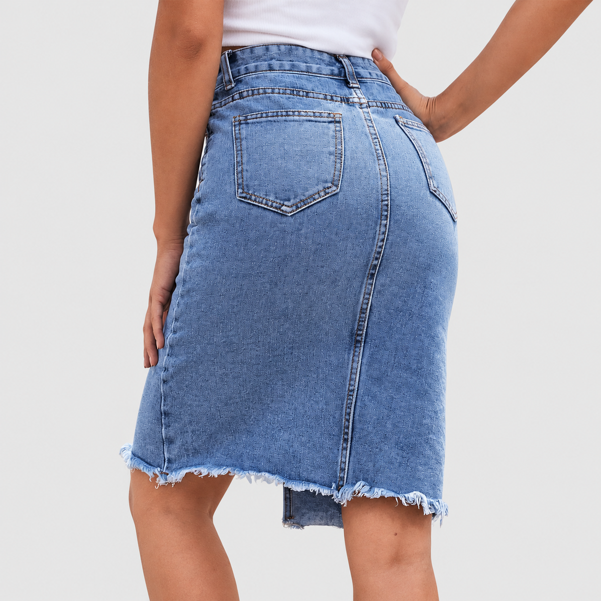 Delphina-Anne | Women’s Front-Slit Denim Midi Skirt — product detail 3