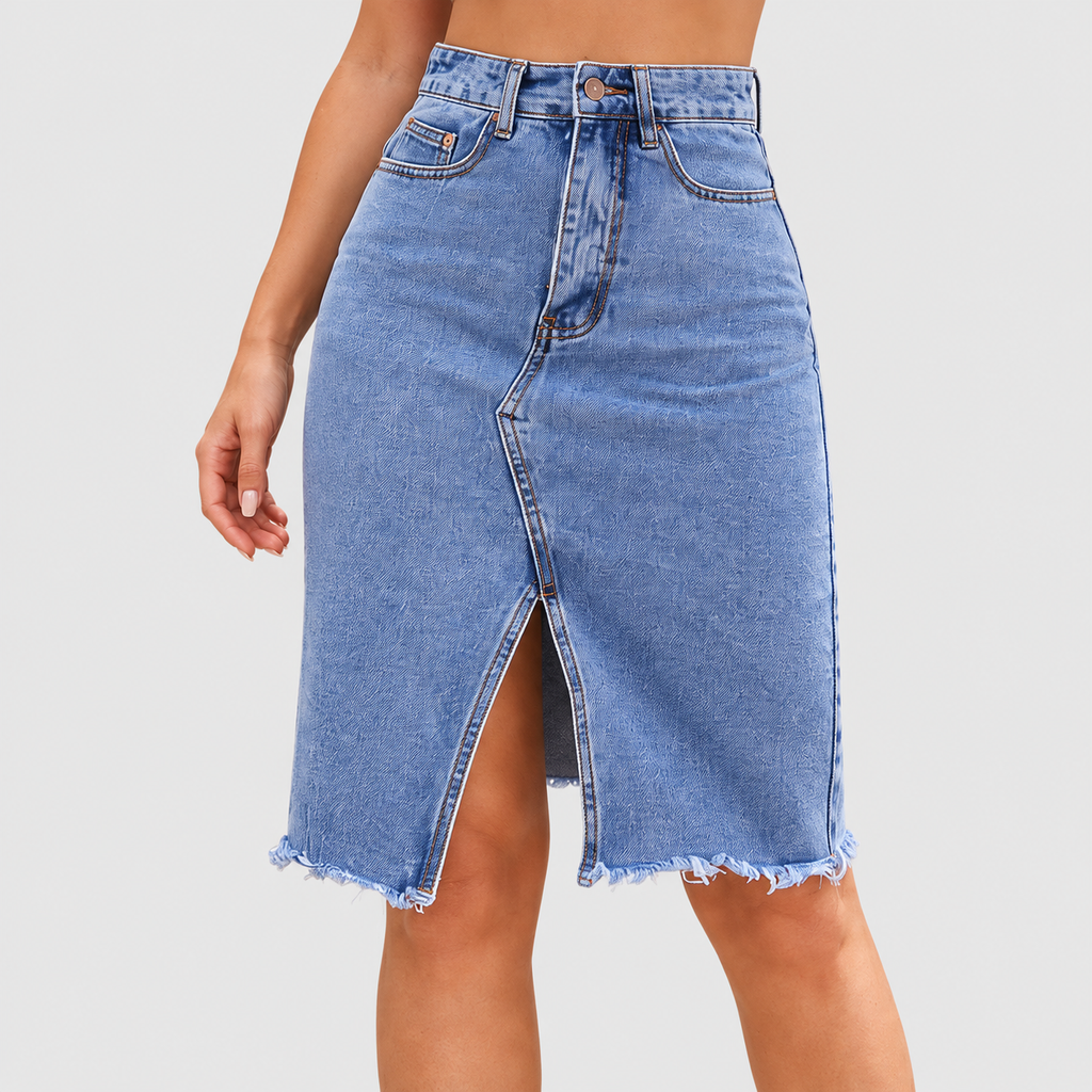 Delphina-Anne | Women’s Front-Slit Denim Midi Skirt — product detail 6