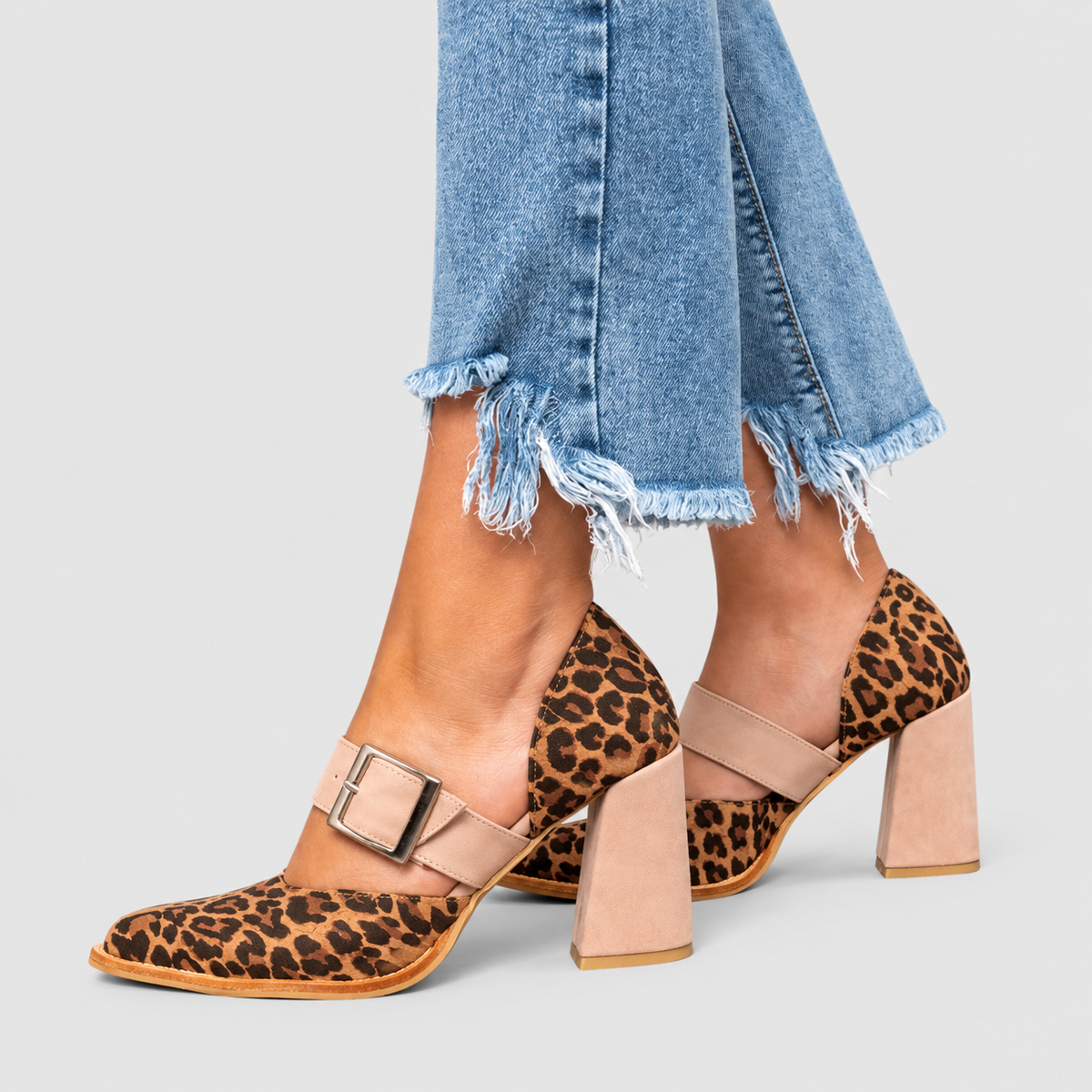 Delphina-Claire | Women’s Leopard-Print Buckle-Strap Block Heels — product detail 2