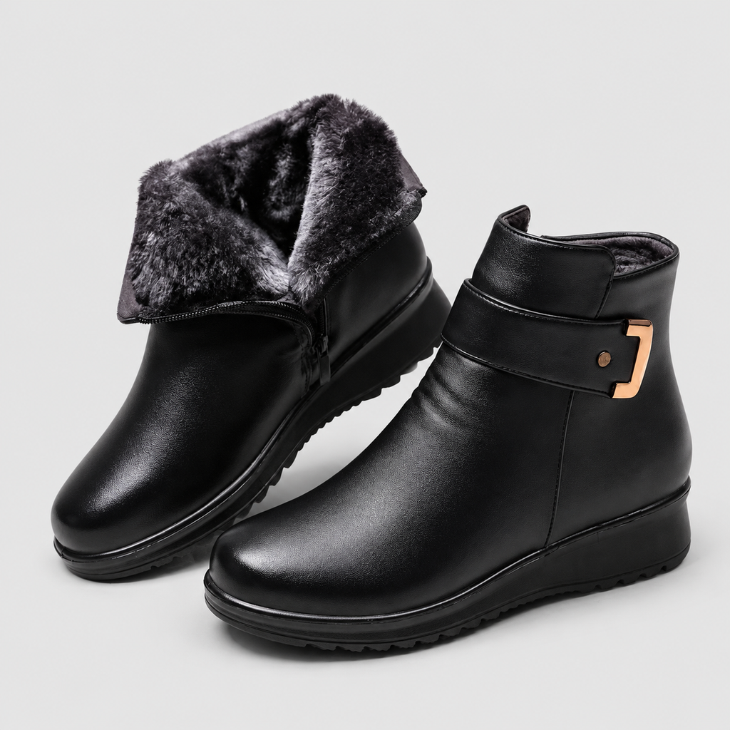 Delphina | Women’s Fleece-Lined Buckle Ankle Boots — Black