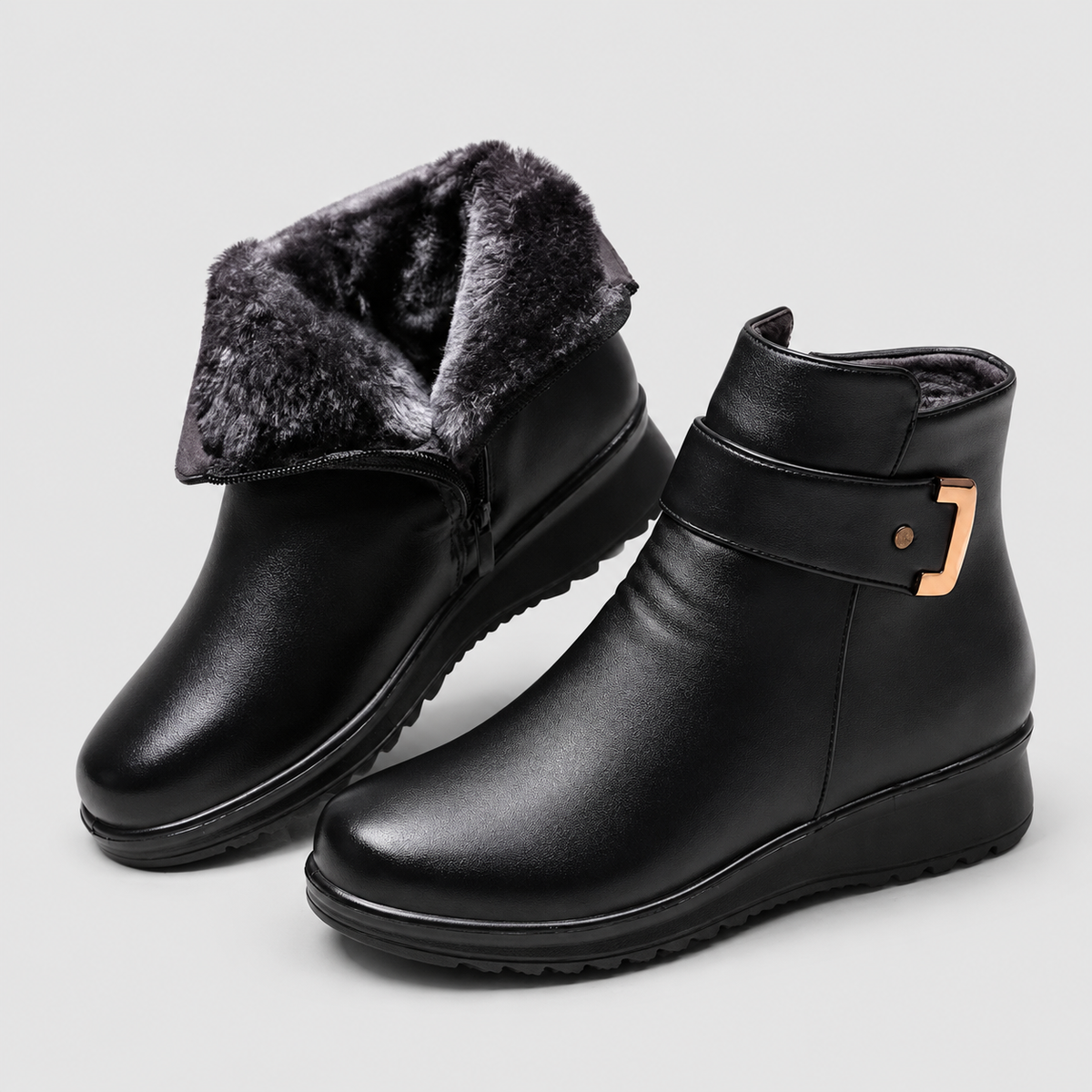Delphina | Women’s Fleece-Lined Buckle Ankle Boots — Black