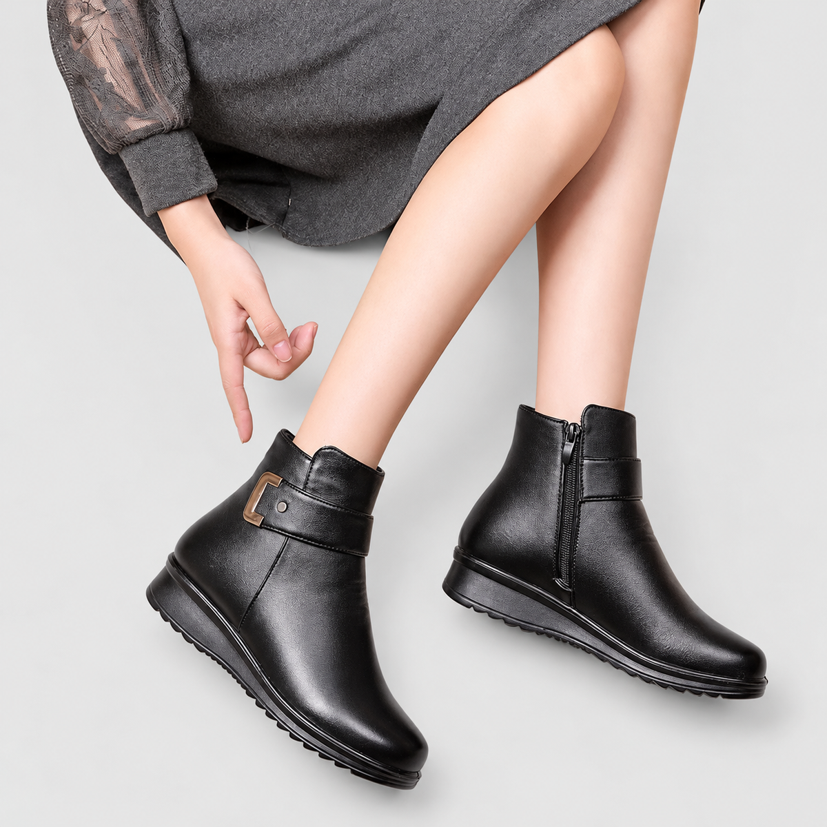 Delphina | Women’s Fleece-Lined Buckle Ankle Boots — product detail 2