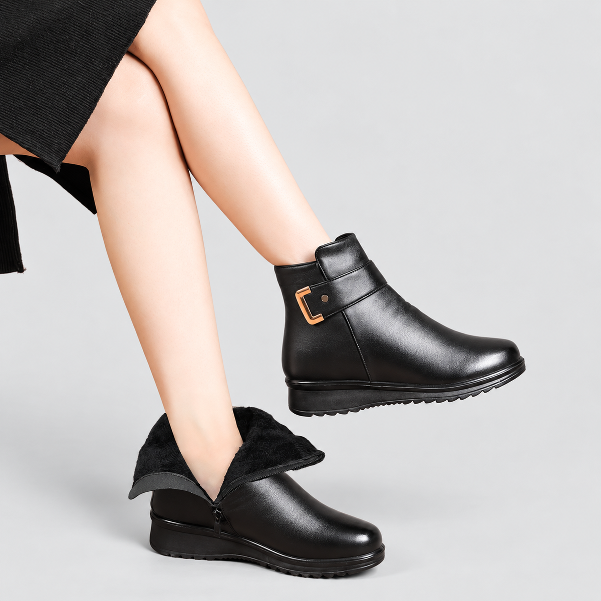 Delphina | Women’s Fleece-Lined Buckle Ankle Boots — product detail 6