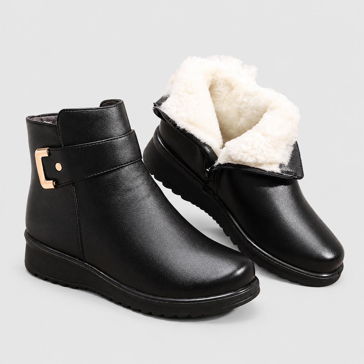 Delphina | Women’s Fleece-Lined Buckle Ankle Boots — Ivory