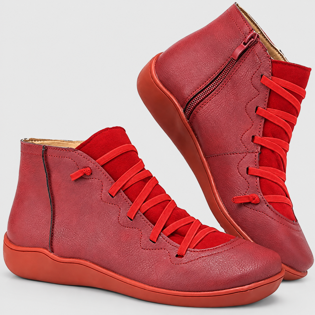 Delphine | Women’s Lace-Up Ankle Boots — Red
