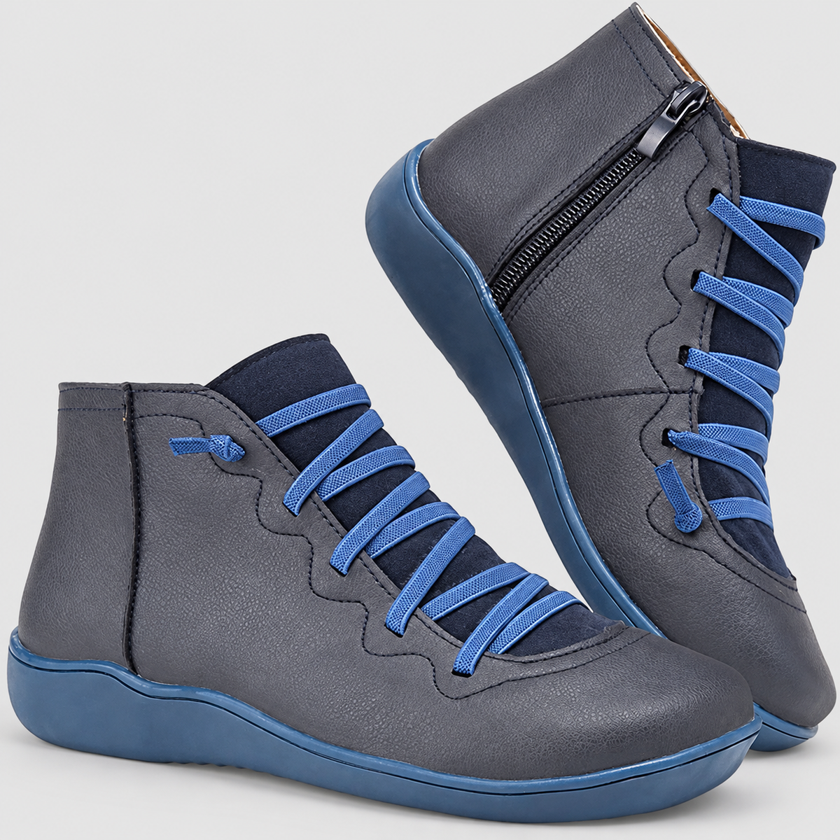Delphine | Women’s Lace-Up Ankle Boots — Blue