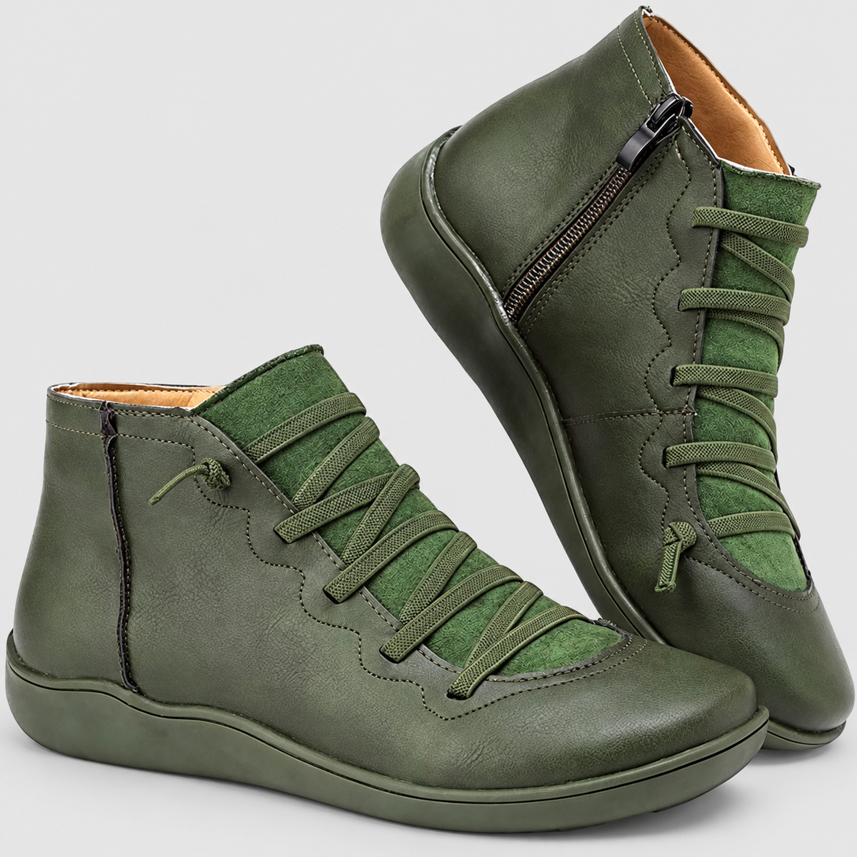 Delphine | Women’s Lace-Up Ankle Boots — Green
