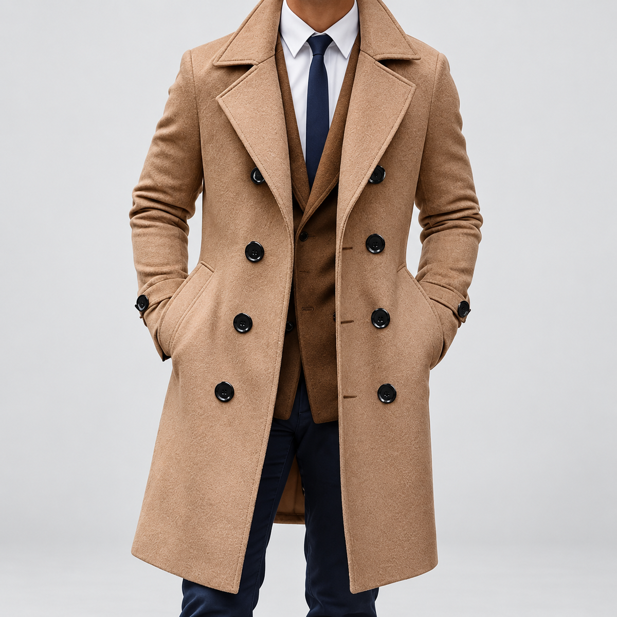 Dominic | Men’s Long Double-Breasted Trench Coat — product detail 4