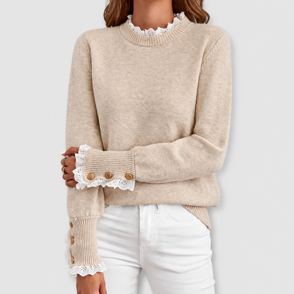 Dorinda | Women’s Elegant Textured Sweater — Apricot Beige