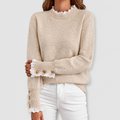 Dorinda | Women’s Elegant Textured Sweater — Apricot Beige