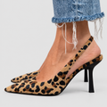 Dorothea-Claire | Women’s Leopard-Print Pointed-Toe Slingback Heels — Brown