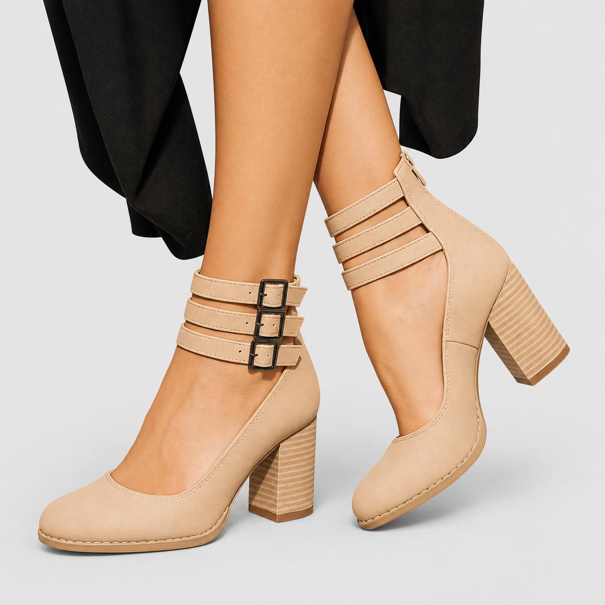 Dorotheline | Women’s Vintage-Style Ankle-Strap Block Heels — Cream