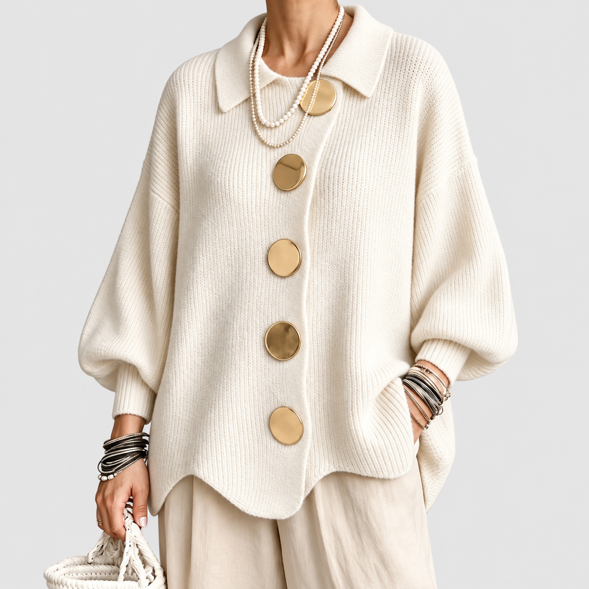 Dorothy | Women’s Oversized Collared Cardigan — Cream