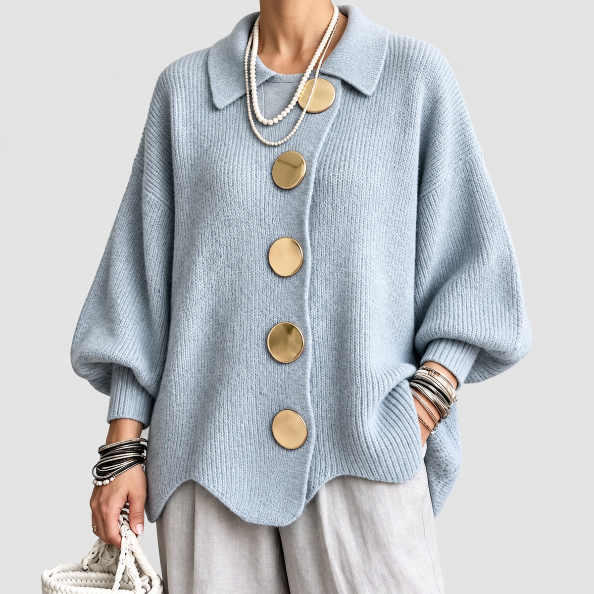 Dorothy | Women’s Oversized Collared Cardigan — Sky Blue
