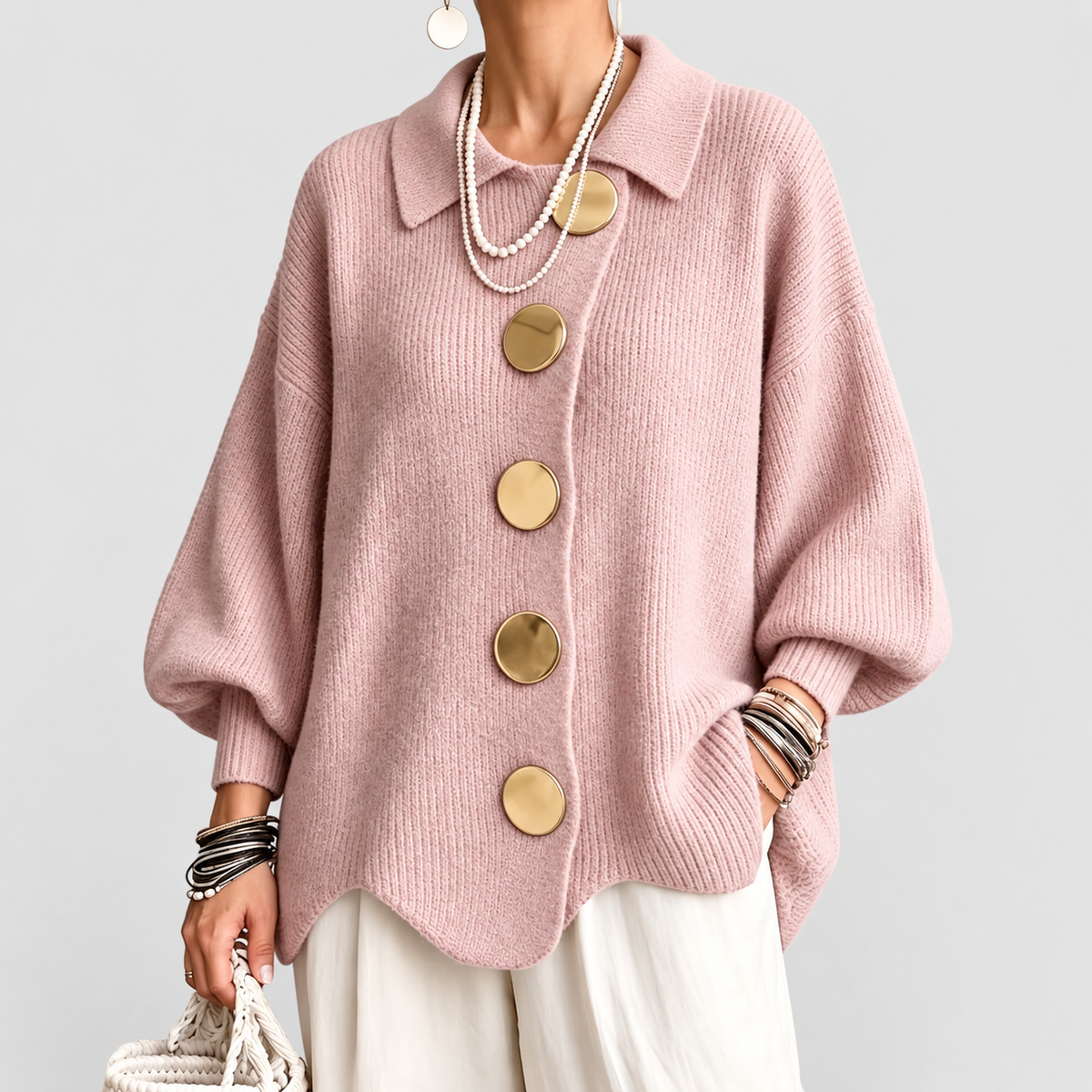 Dorothy | Women’s Oversized Collared Cardigan — Pink