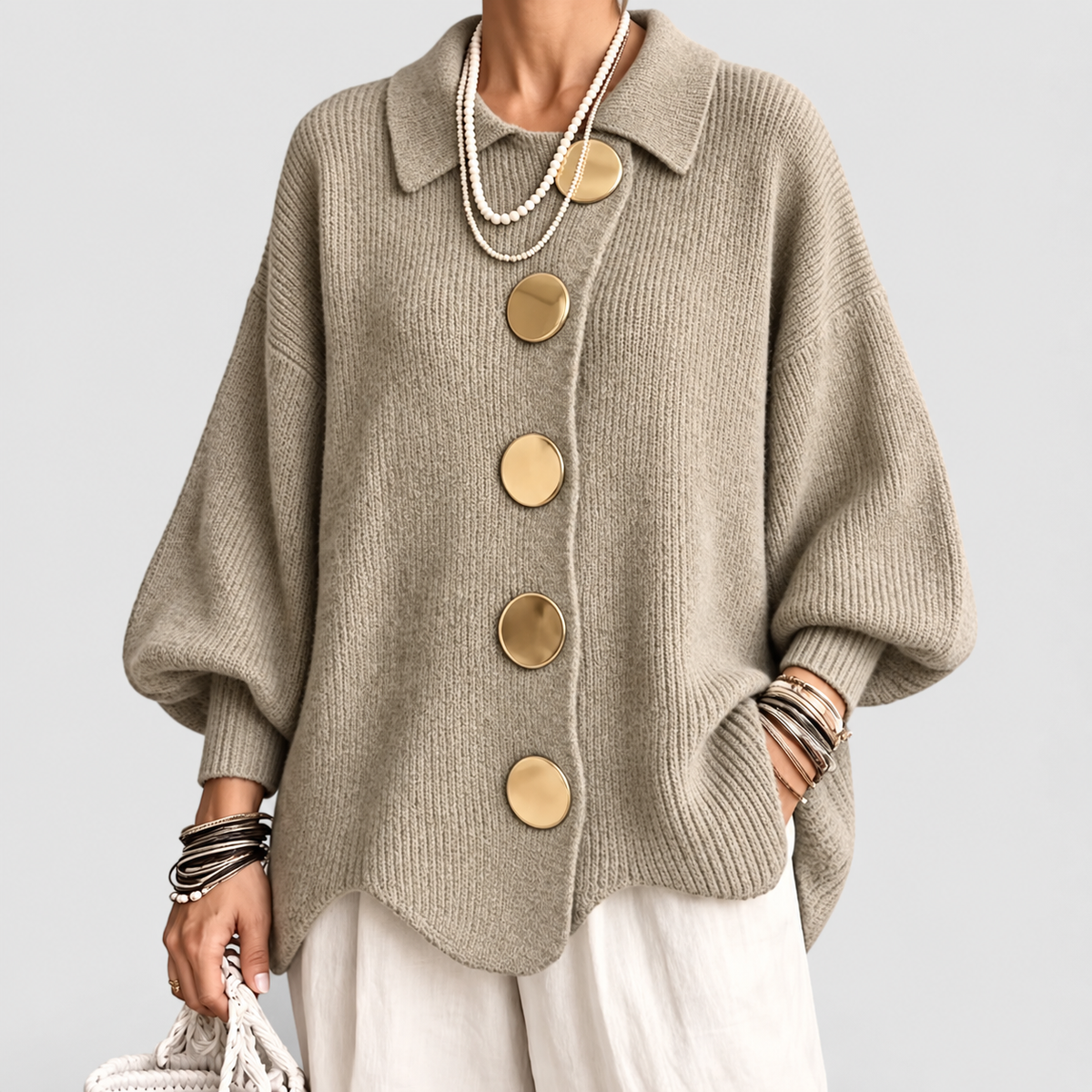 Dorothy | Women’s Oversized Collared Cardigan — Khaki