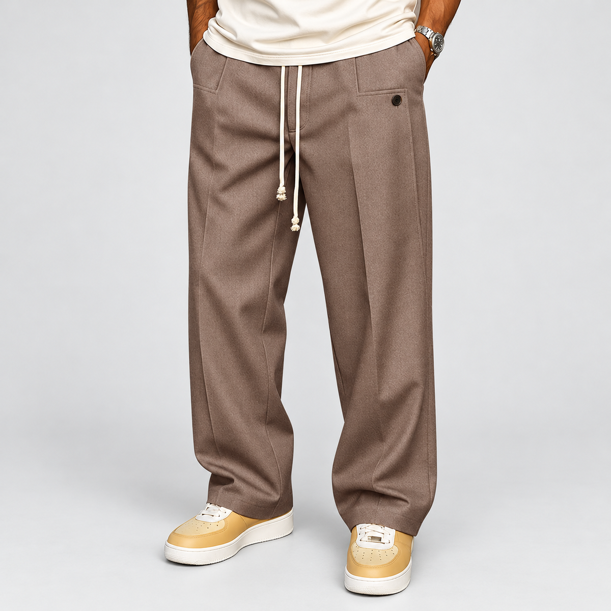Duncan | Men’s Relaxed Drawstring Pants — Light Brown