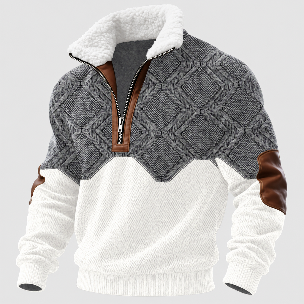 Edmund-James | Men’s Fleece-Collar Quarter-Zip Knit Sweater — S, M, L, XL, 2XL, 3XL, 4XL, 5XL