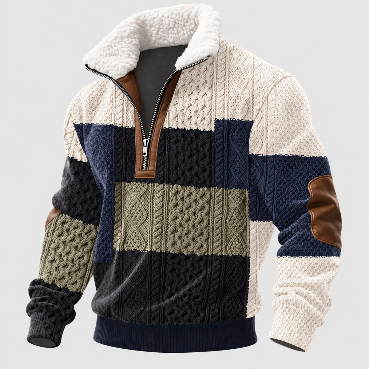 Edmund-James | Men’s Fleece-Collar Quarter-Zip Knit Sweater — S, M, L, XL, 2XL, 3XL, 4XL, 5XL
