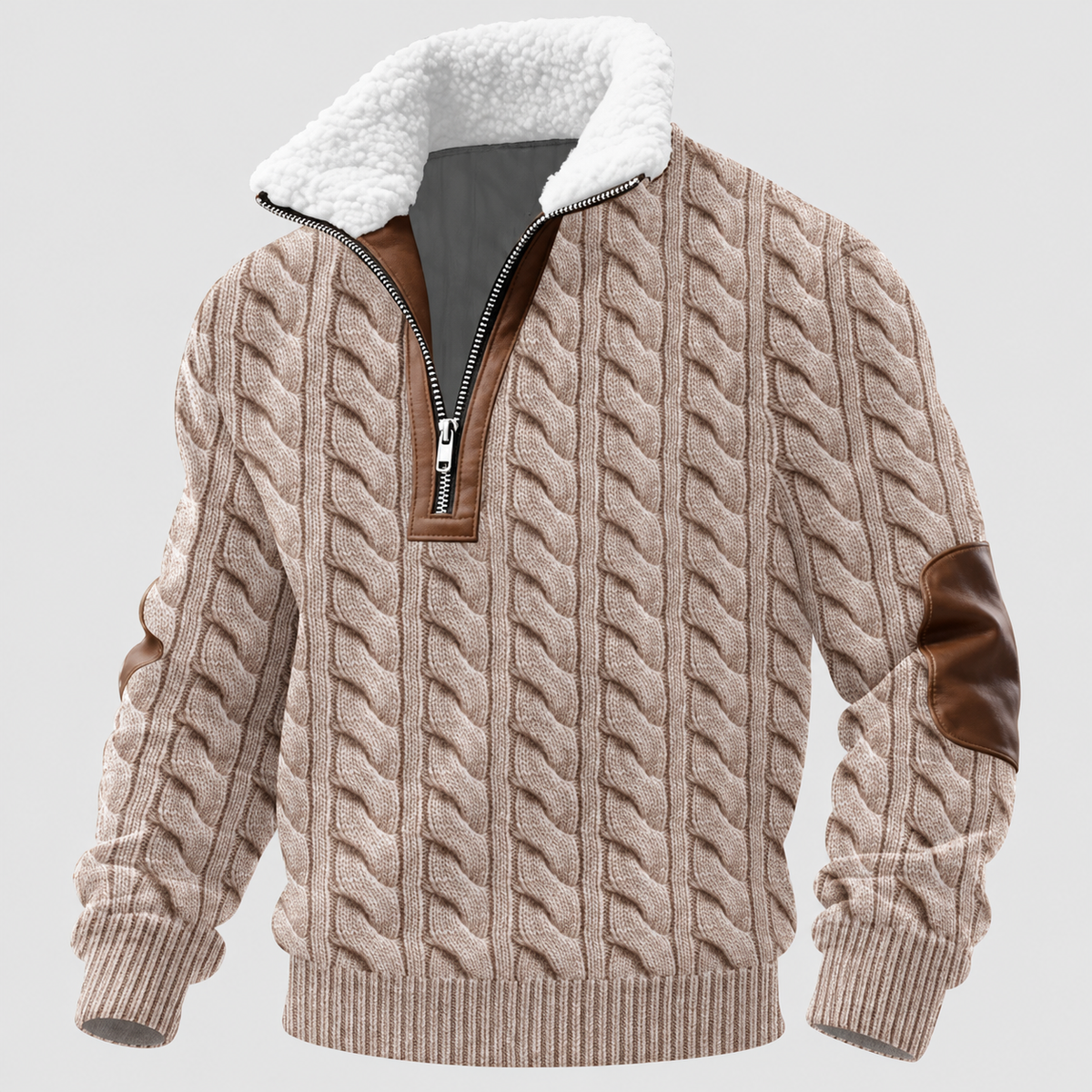 Edmund-James | Men’s Fleece-Collar Quarter-Zip Knit Sweater — S, M, L, XL, 2XL, 3XL, 4XL, 5XL