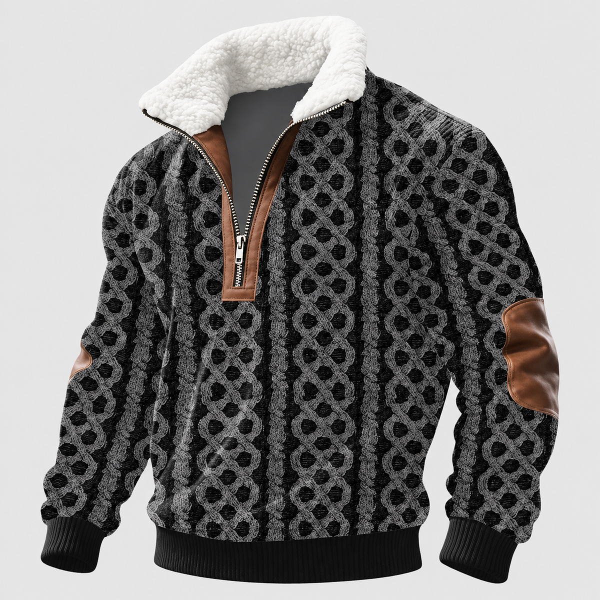 Edmund-James | Men’s Fleece-Collar Quarter-Zip Knit Sweater — S, M, L, XL, 2XL, 3XL, 4XL, 5XL