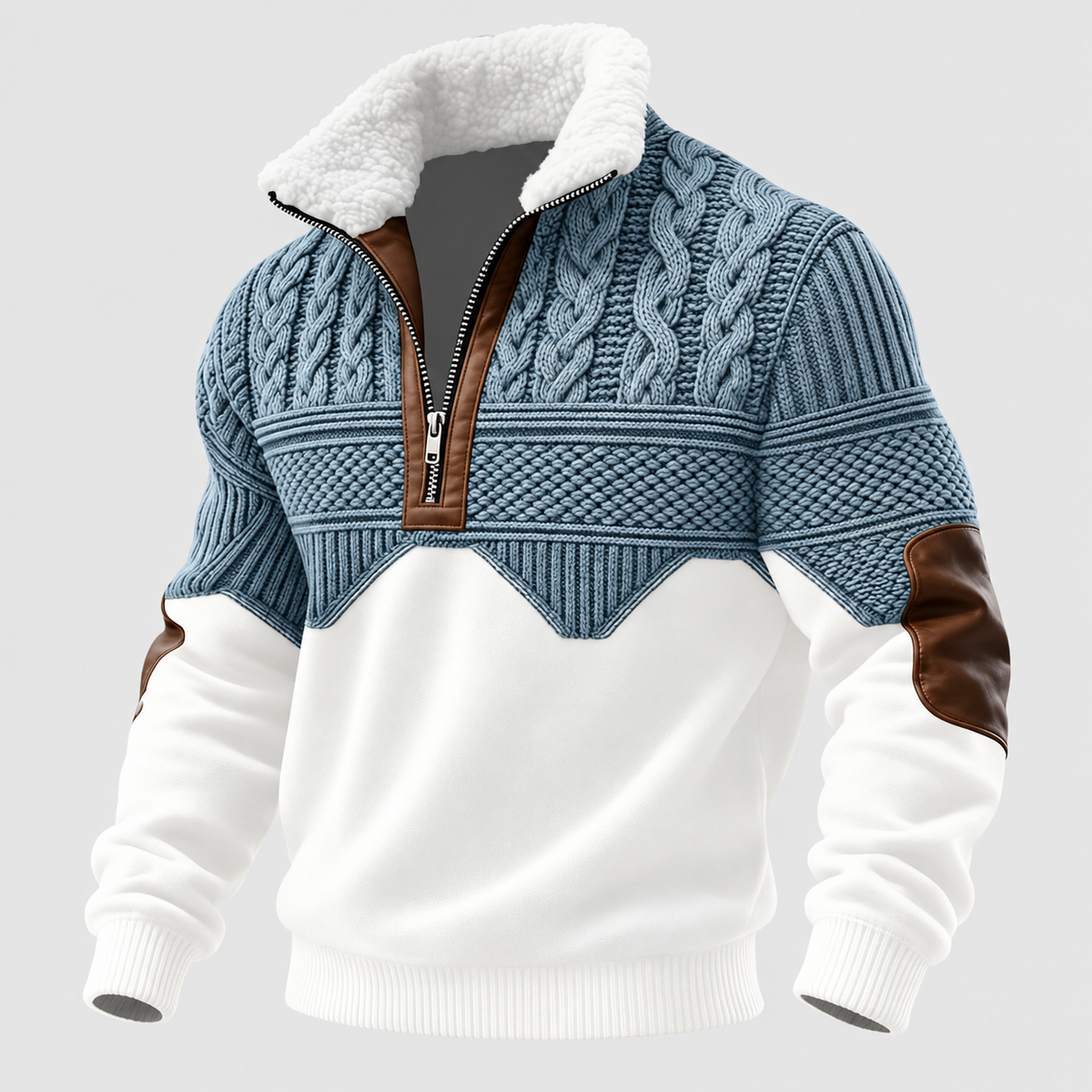 Edmund-James | Men’s Fleece-Collar Quarter-Zip Knit Sweater — S, M, L, XL, 2XL, 3XL, 4XL, 5XL
