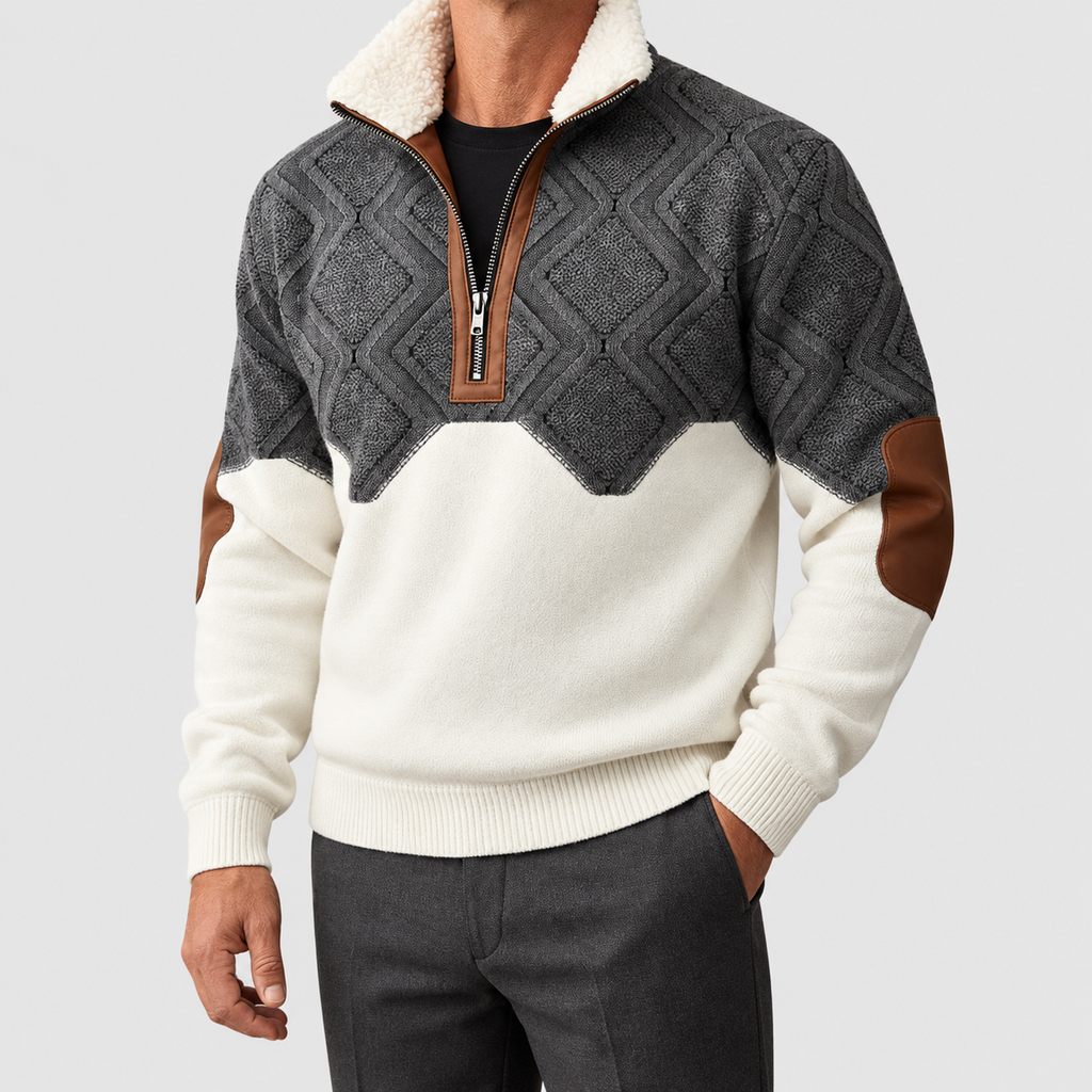 Edmund-James | Men’s Fleece-Collar Quarter-Zip Knit Sweater — product detail 10