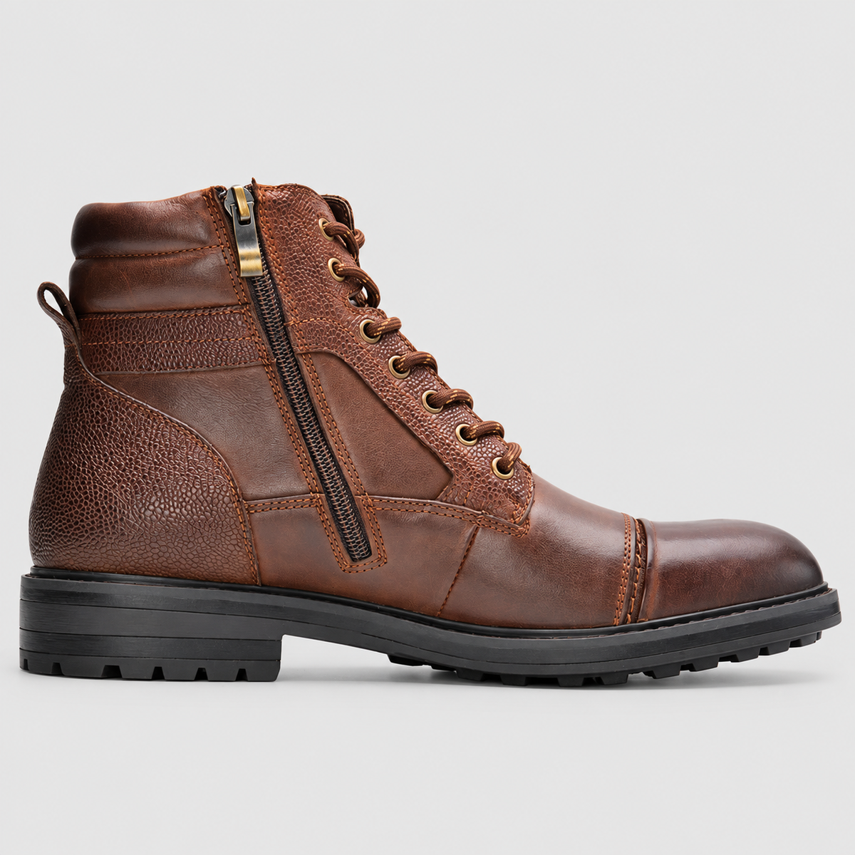 Edmund | Men’s Lace-Up Ankle Boots with Side Zippers — Brown