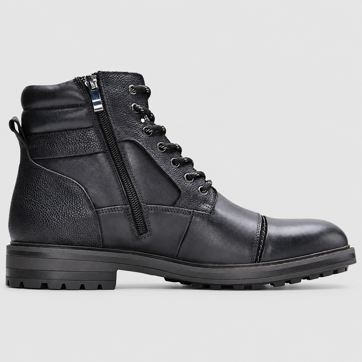 Edmund | Men’s Lace-Up Ankle Boots with Side Zippers — Black