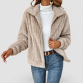 Eira | Women’s Fuzzy Zip-Up Collared Jacket — Apricot