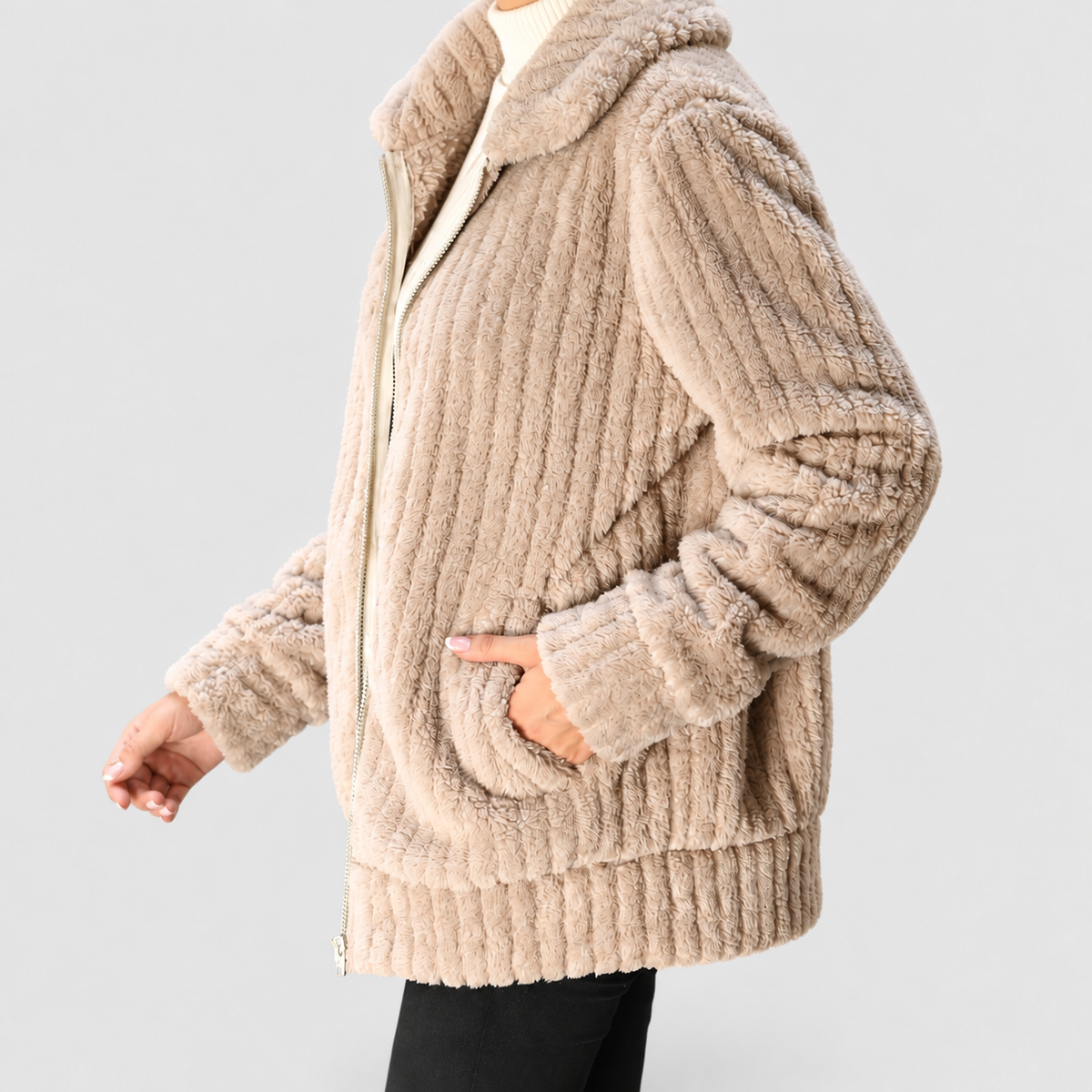 Eira | Women’s Fuzzy Zip-Up Collared Jacket — product detail 7
