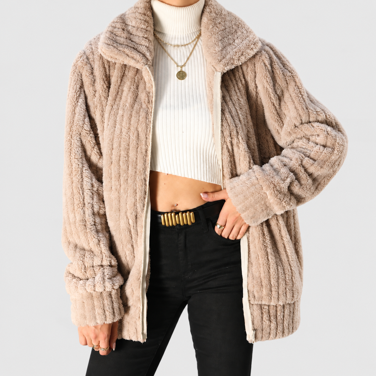 Eira | Women’s Fuzzy Zip-Up Collared Jacket — product detail 9