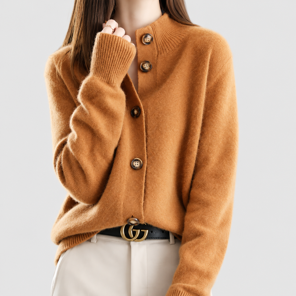 Elarina | Women’s Button-Front Knit Cardigan — Brown