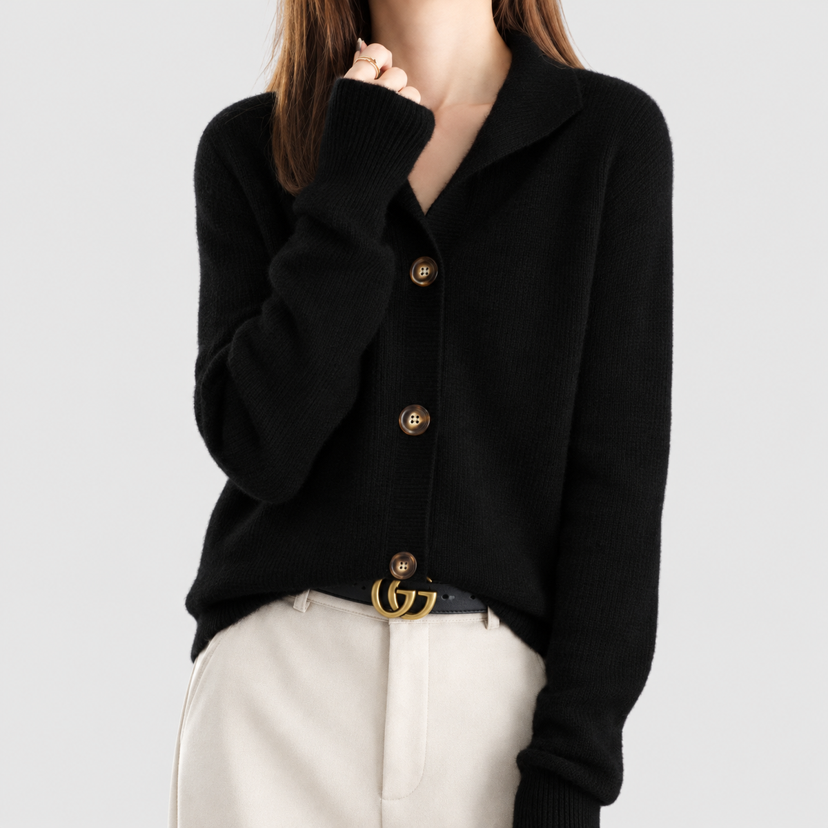 Elarina | Women’s Button-Front Knit Cardigan — Black